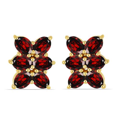 BUY 14K GOLD NATURAL GARNET GEMSTONE CLUSTER EARRINGS